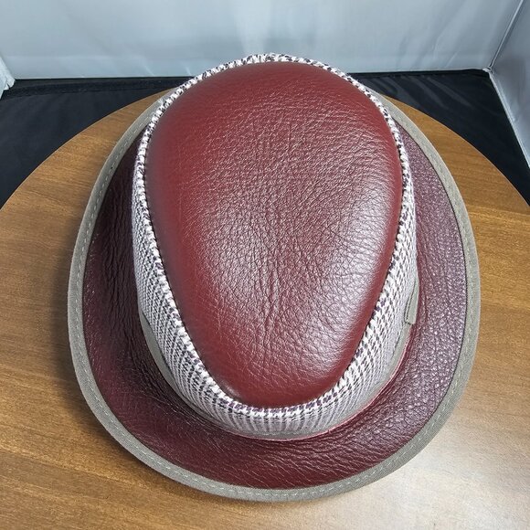 Eco Soho Leather / Fabric Fedora American Hat Makers | Burgundy | Medium RARE - Picture 6 of 10